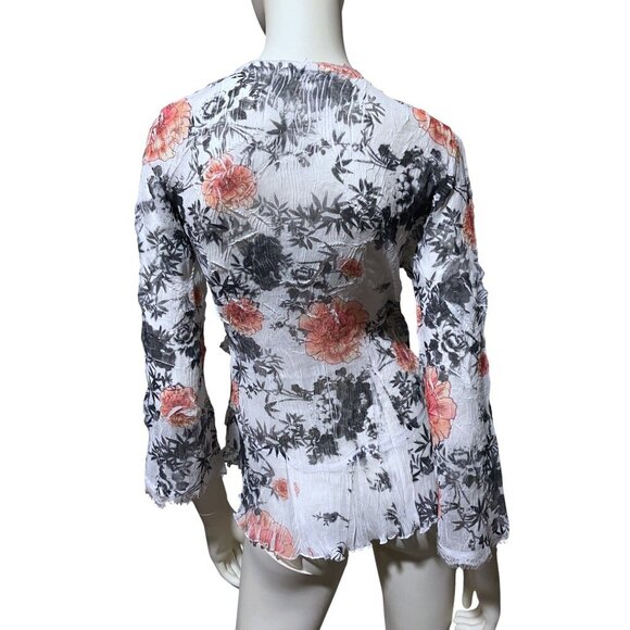 Y2K Cache Wrap Top M Crepe Lace Distressed Sheer Crinkle Fairy Grunge Whimsygoth - Picture 6 of 7